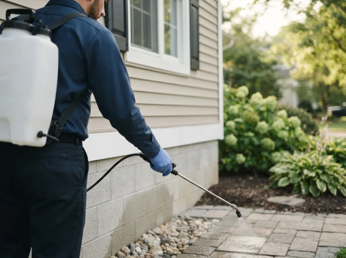 Pest control technician inspecting a home in Jarales, NM